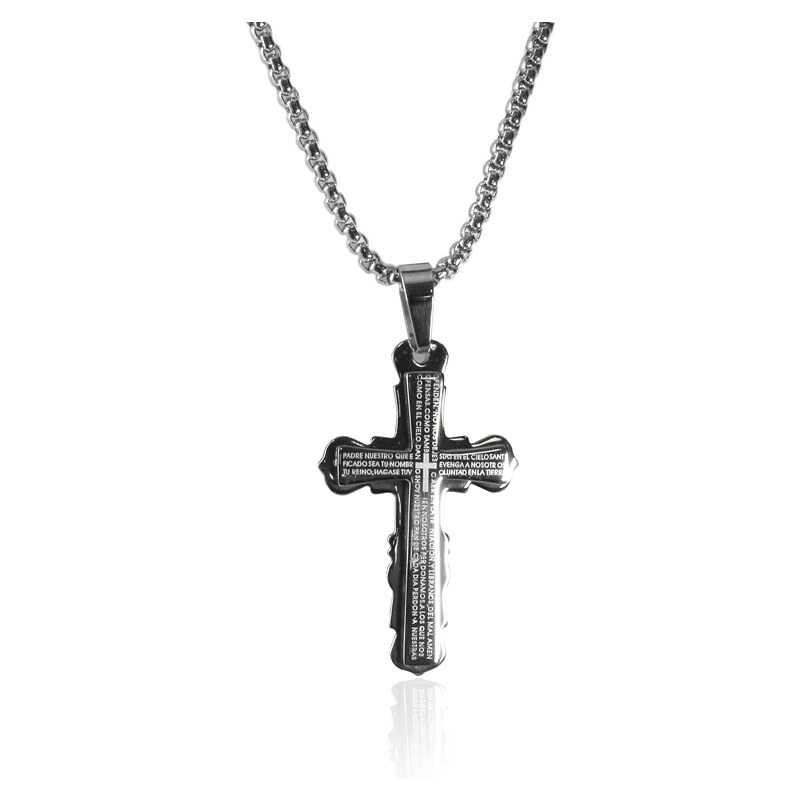 BEMI Design Náhrdelník krížik s nápismi silver z chirurgickej ocele 24627125