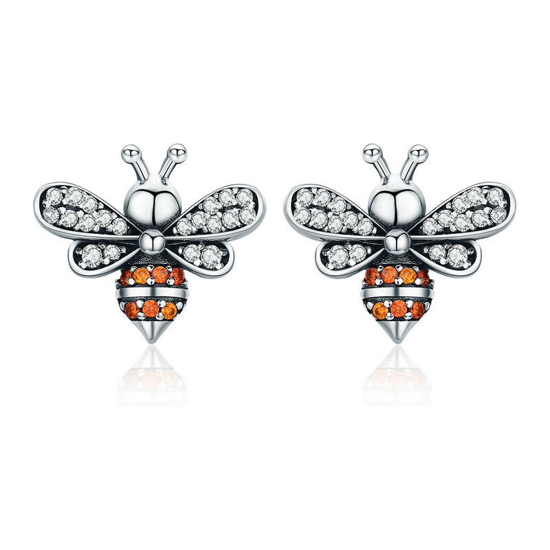 Emporial strieborné náušnice Trblietavá včelia kráľovná SCE344 28093219
