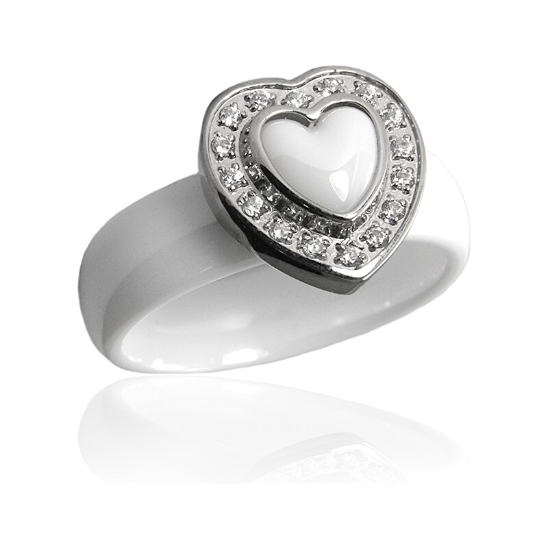 BEMI Design Dámsky keramický prsteň srdce so zirkónmi S301160 20962779