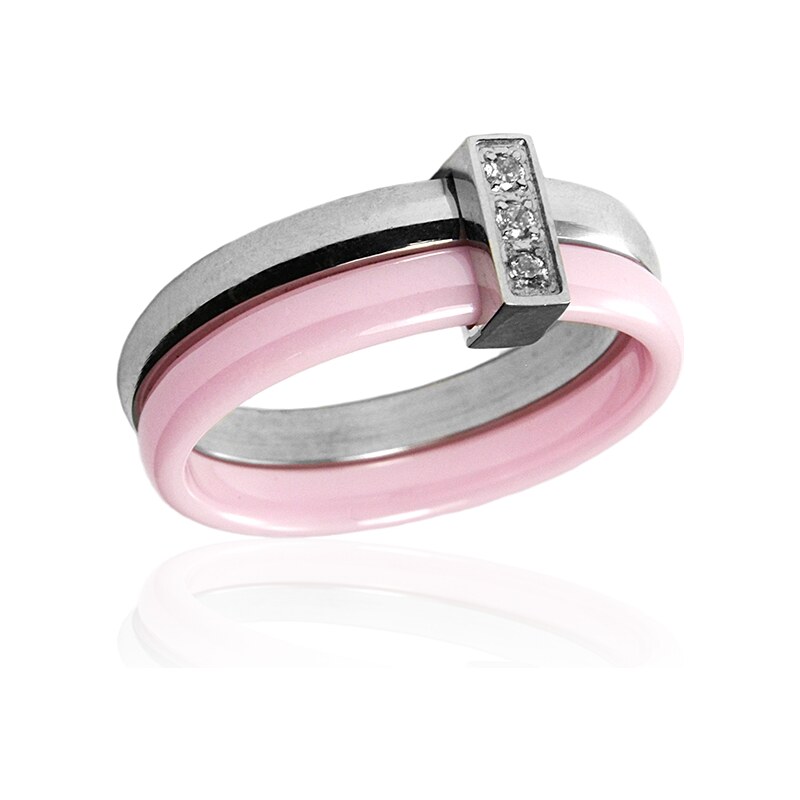BEMI Design Dámsky ružový keramický prsteň so zirkónmi S303130 20962780