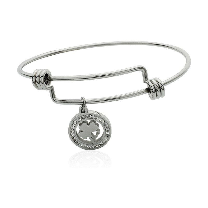 BM Jewellery Pevný oceľový náramok štvorlístok so zirkónmi S358100 10400000