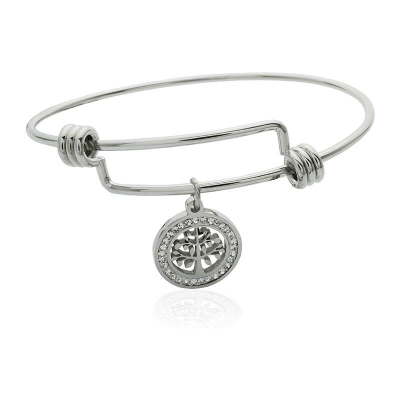 BM Jewellery Pevný oceľový náramok strom života sa zirkónmi S360100 10400002