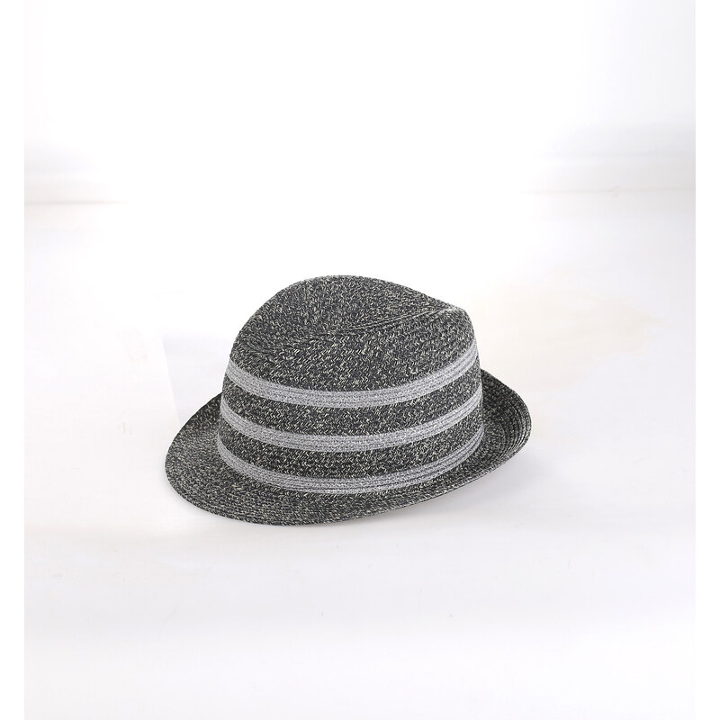 Slamený klobúk Kbas s prúžkami sivý