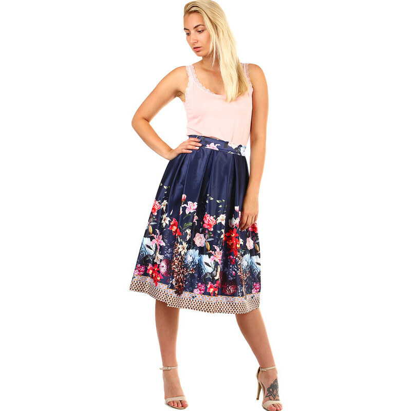 Glara Dámska skladaná polokruhová retro sukňa s kvetinovou potlačou 28762783