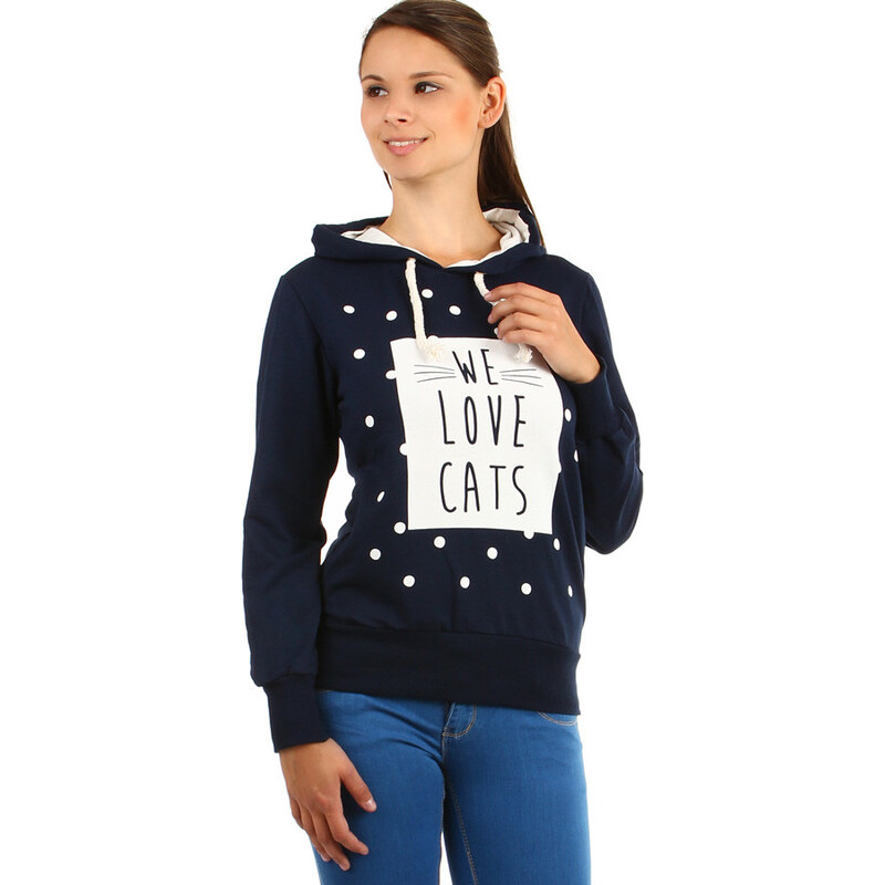 Glara Dámska bodkovaná mikina s kapucňou a potlačou 8394470