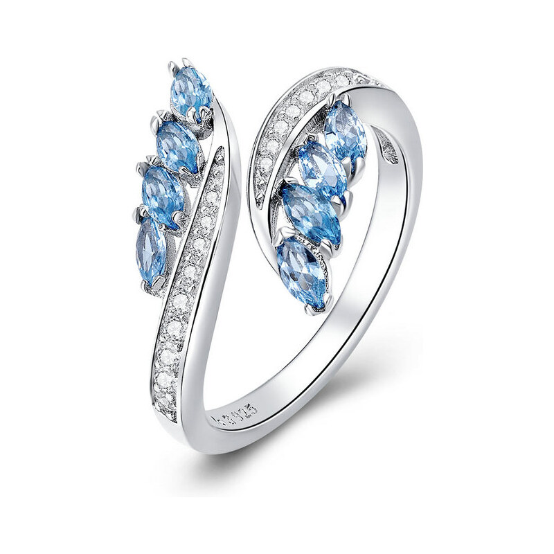 Emporial strieborný prsteň Krištáľovo modré lístky 28823077