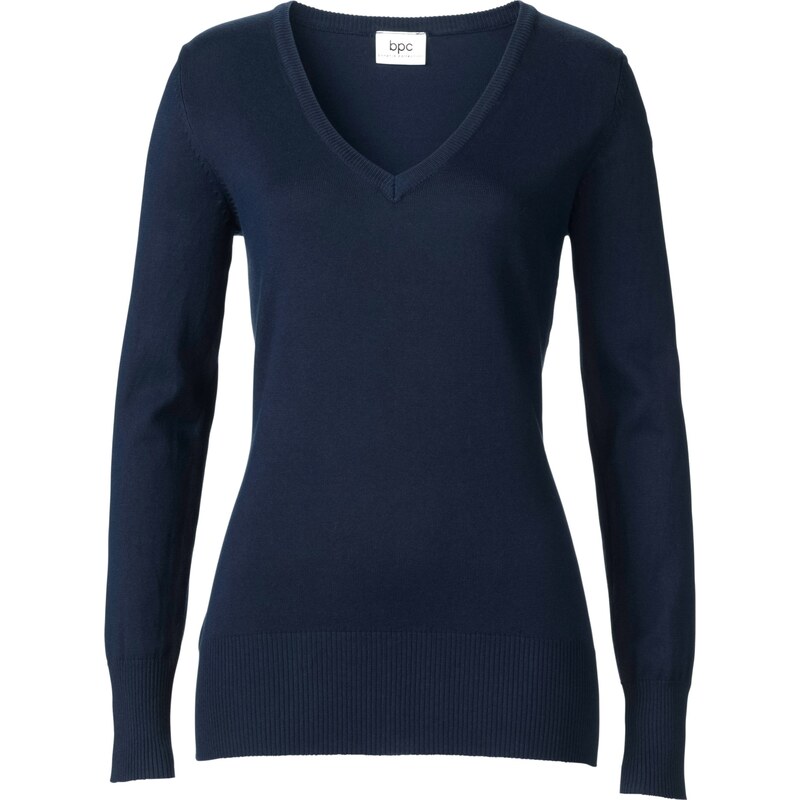 bonprix Pulóver s V-výstrihom, jemne pletený, farba modrá 44742219