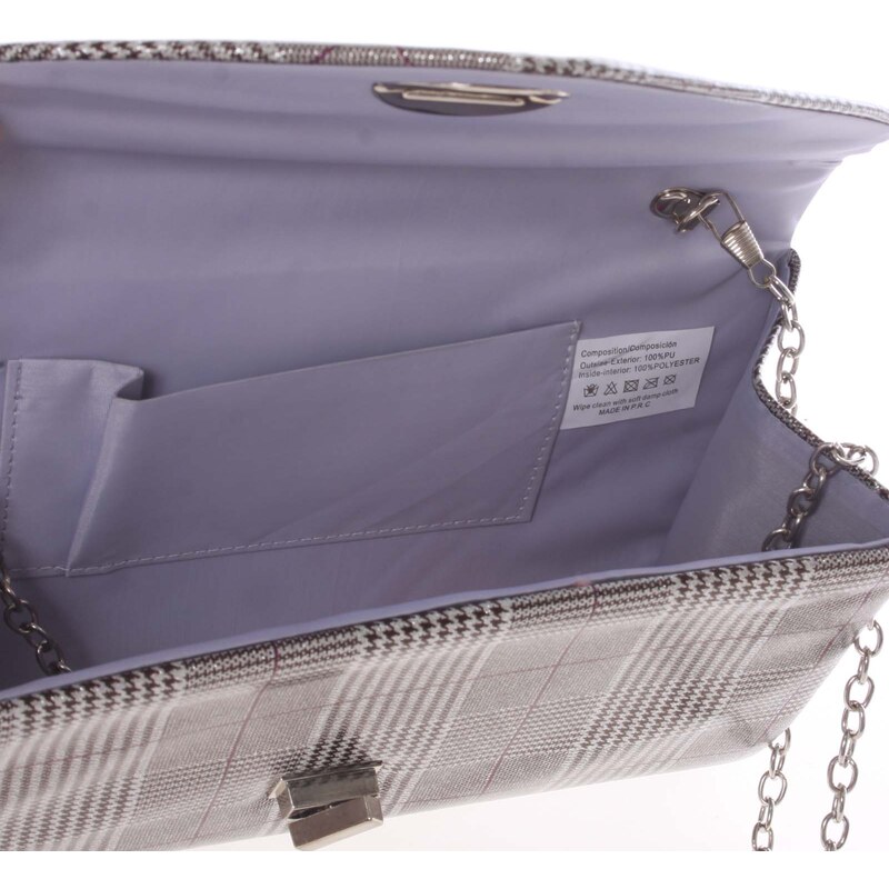 Moderná kockovaná strieborno-čierna listová kabelka - Delami L067 strieborná