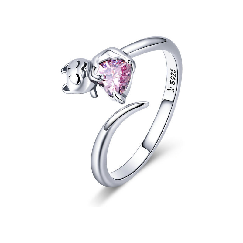 Emporial strieborný nastaviteľný prsteň Milovaná mačka 30313116