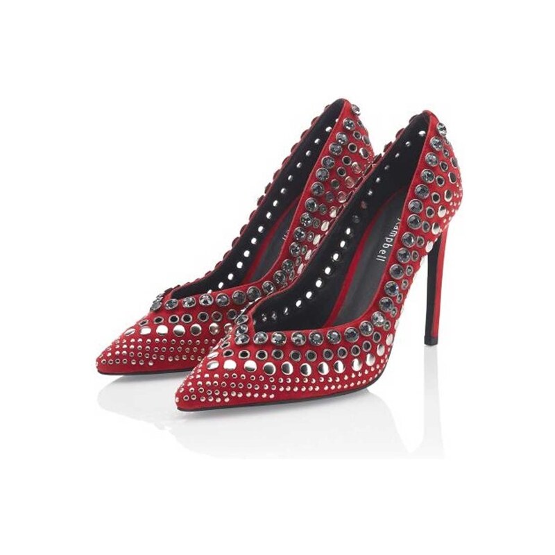 E-shop Kožené lodičky s nitmi a kamienkami JEFFREY CAMPBELL, červené