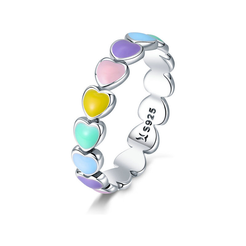 Emporial strieborný prsteň Dúhová srdce 29083866