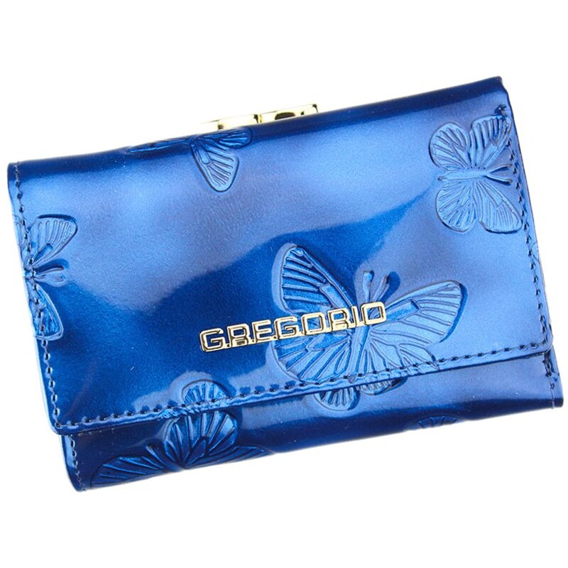 Gregorio modrá menšia dámska kožená peňaženka s motýľmi RFID v darčekovej krabičke