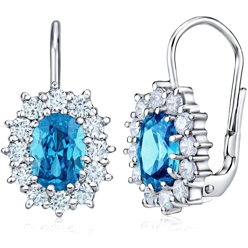 Silvego Strieborné náušnice so syntetickým modrým topazom oválneho 66578301
