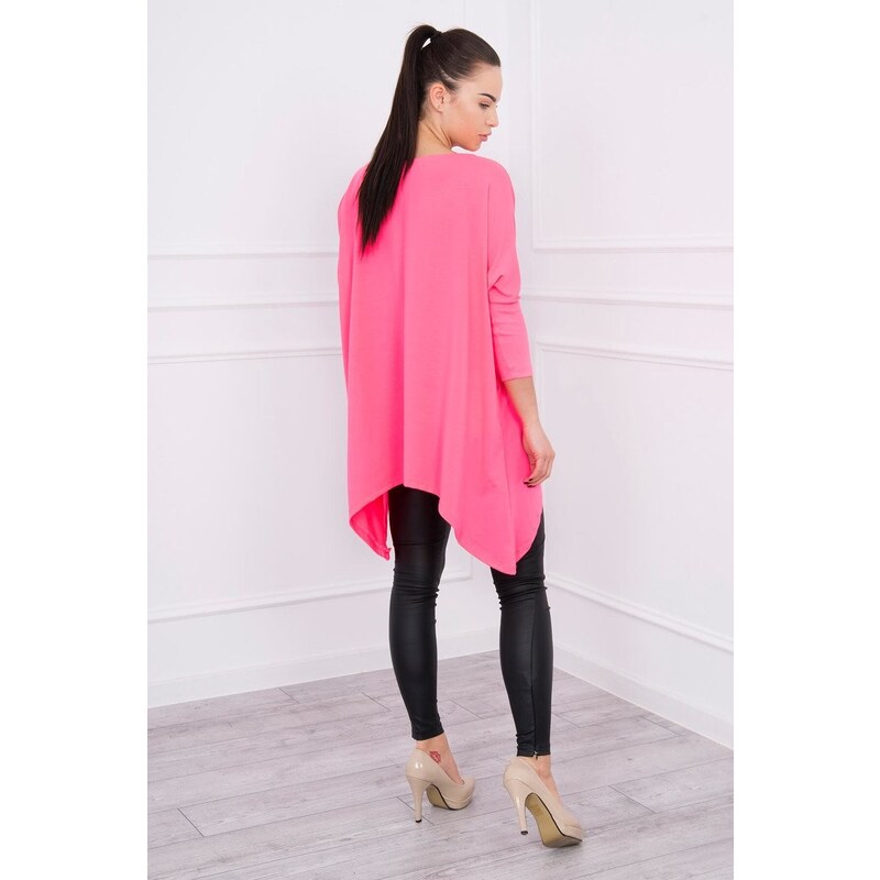 MladaModa Predĺžená blúzka model 8875 neónovo ružová 43383431