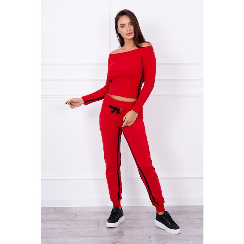 MladaModa Súprava s topom a dvomi prúžkami na boku červená 8554357