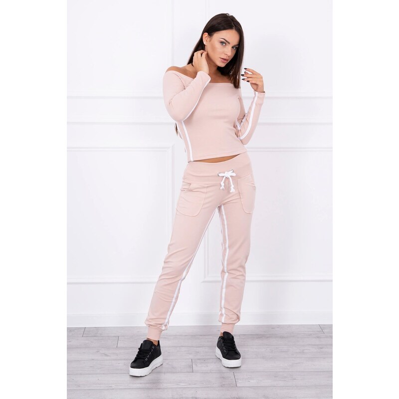 MladaModa Súprava s topom a dvomi prúžkami na boku pudrovo béžová 8554353