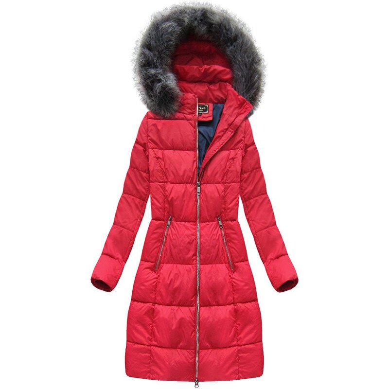 venusamoda (veľ. 46 a 48) Zimná prešívaná bunda s odnímateľnou kapucňou červená