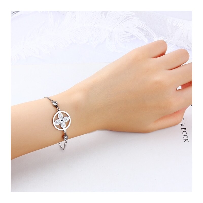 Glory Náramok Štvorlístok so zirkónmi strieborná 238 7825875