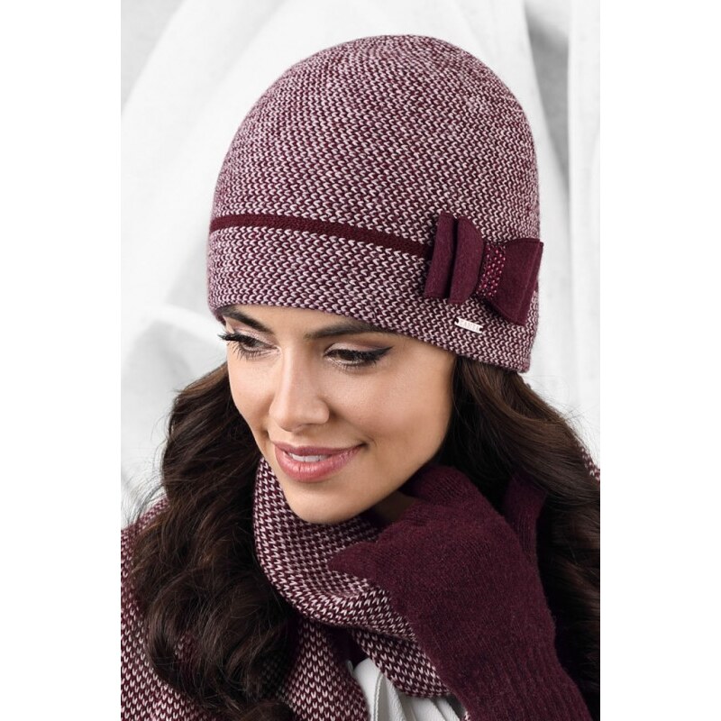 Kamea Bordová elegantná dámska čiapka na zimu s mašličkou Bolonia, 61048484