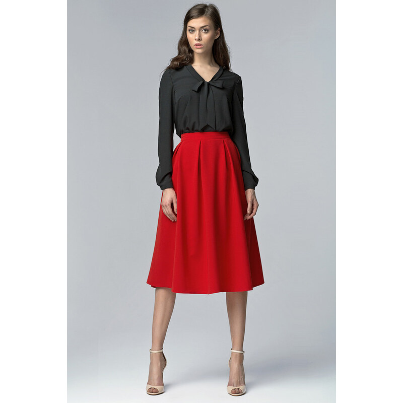 Glara Dámska skladaná midi sukňa s vreckami 8397003