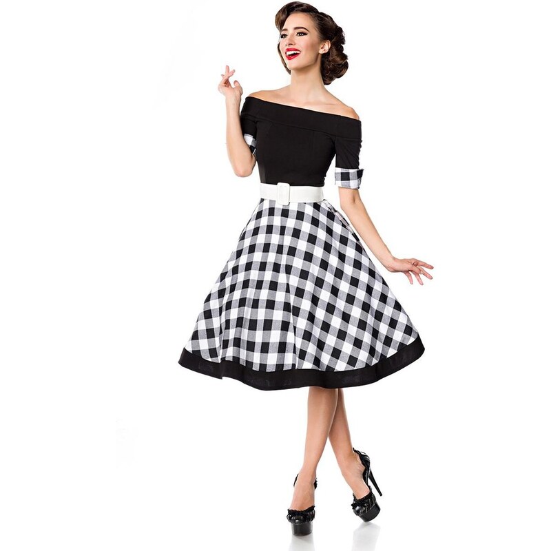 Glara Retro šaty s kockovanou sukňou 8397021