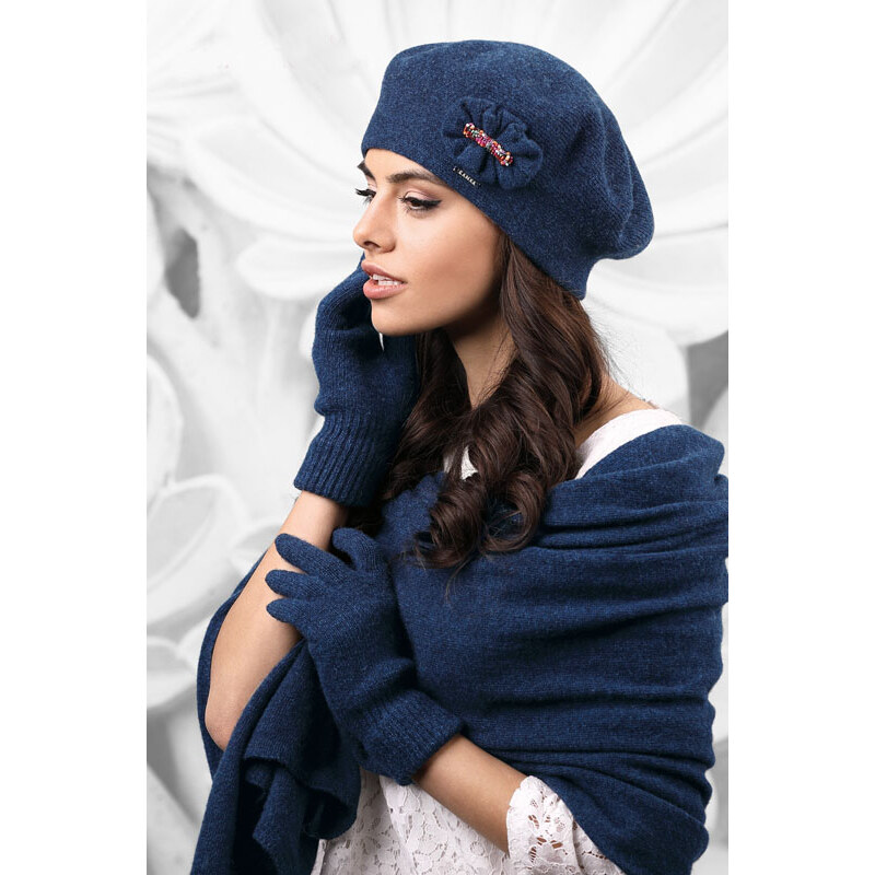 Kamea Svetlo tmavomodrý dámsky šál na zimu 01, Farba tmavomodrá 8271270