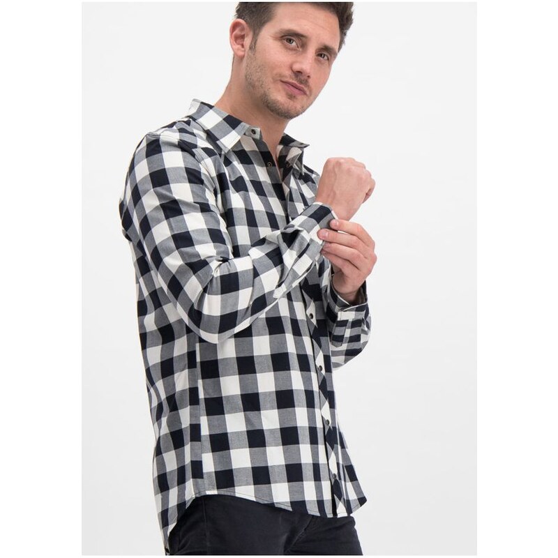 Blutsgeschwister Pánska Karovaná Košeľa Biela/Čierna 8277630