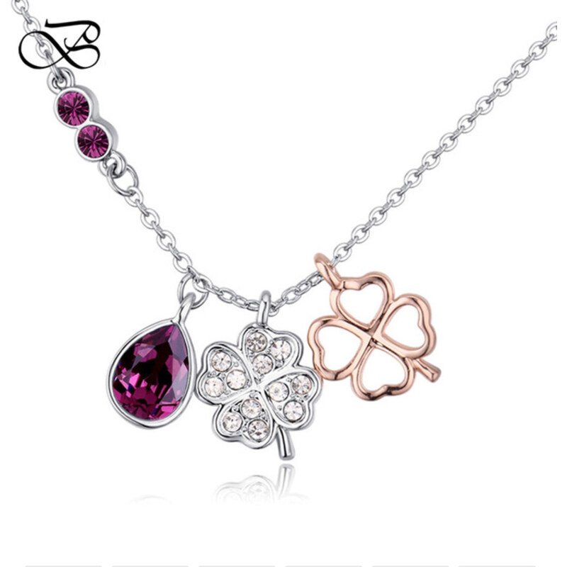 Glory Náhrdelník Lucky clovers Swarovski elements vínová 154 8373493