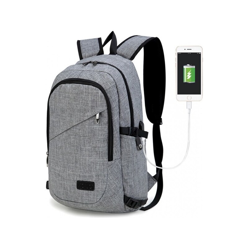 Miss Lulu Ruksak - školský, pracovný s usb nabíjaním, šedý 28272642