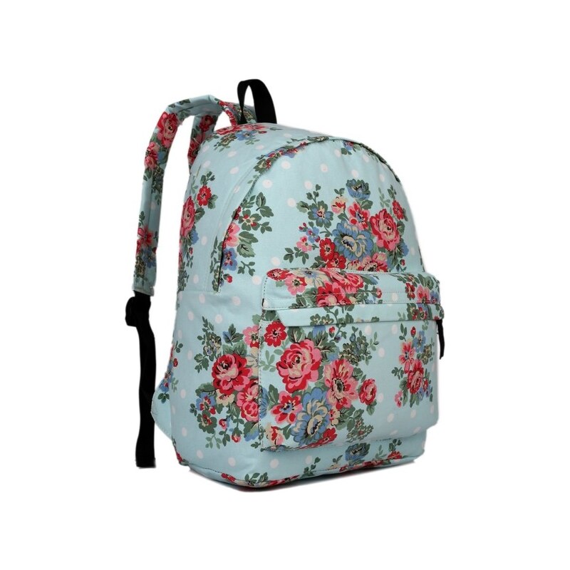 Miss Lulu Ruksak - bodkovaný, kvetinový, na zips, modrý 5271710