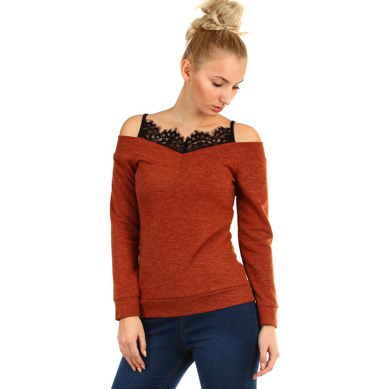 Glara Tričko s dlhým rukávom a čipkou 36988110