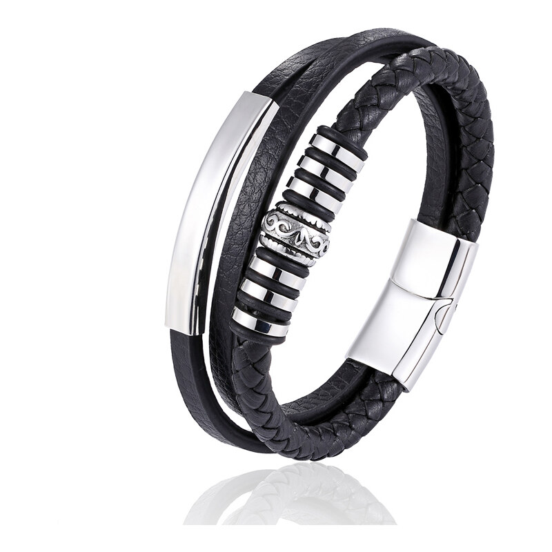 Glory Pánsky kožený náramok Trio Cool man čierny 8627655