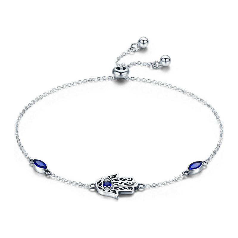 Emporial strieborný nastaviteľný náramok Hamsa symbol ochrany SCB076 24464512