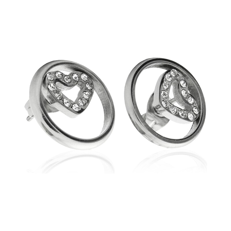 BM Jewellery Náušnice krúžky so zirkónovým srdcom 1,4 cm z 10400216