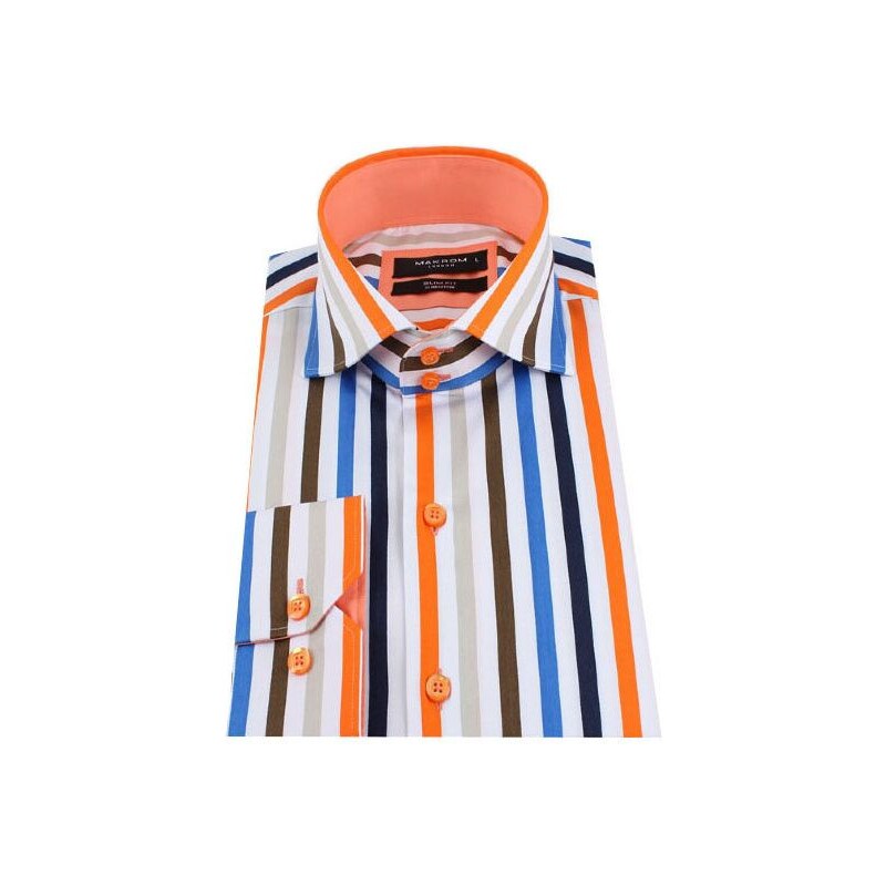MAKROM London Oranžová pánska košeľa s farebnými pásikmi 8843843