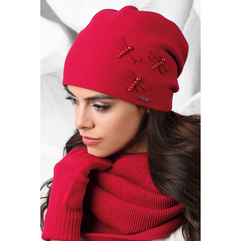 Kamea Červená elegantná dámska čiapka na jeseň s motýlikmi Vasto, 66262607