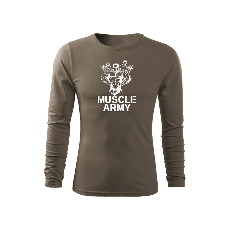 DRAGOWA Fit-T tričko s dlhým rukávom muscle army team, olivová 160g/m2
