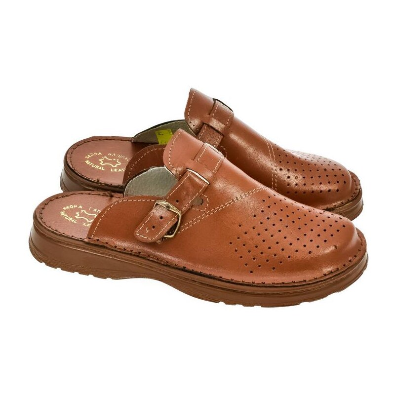 JOHN-C Pánske kožené hnedé šľapky MACEJ 9237570