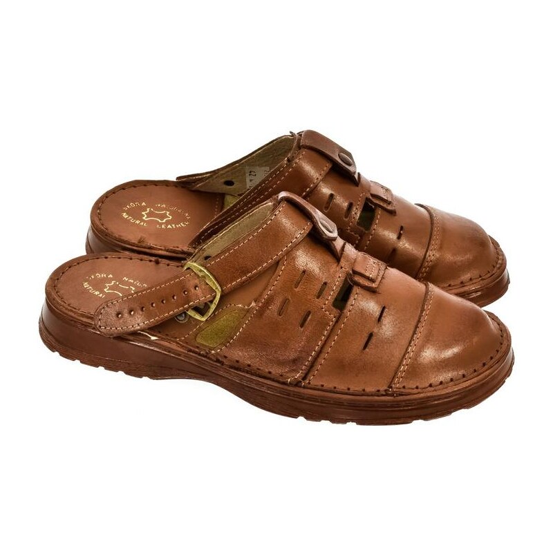 JOHN-C Pánske kožené hnedé šľapky MARC 8568264