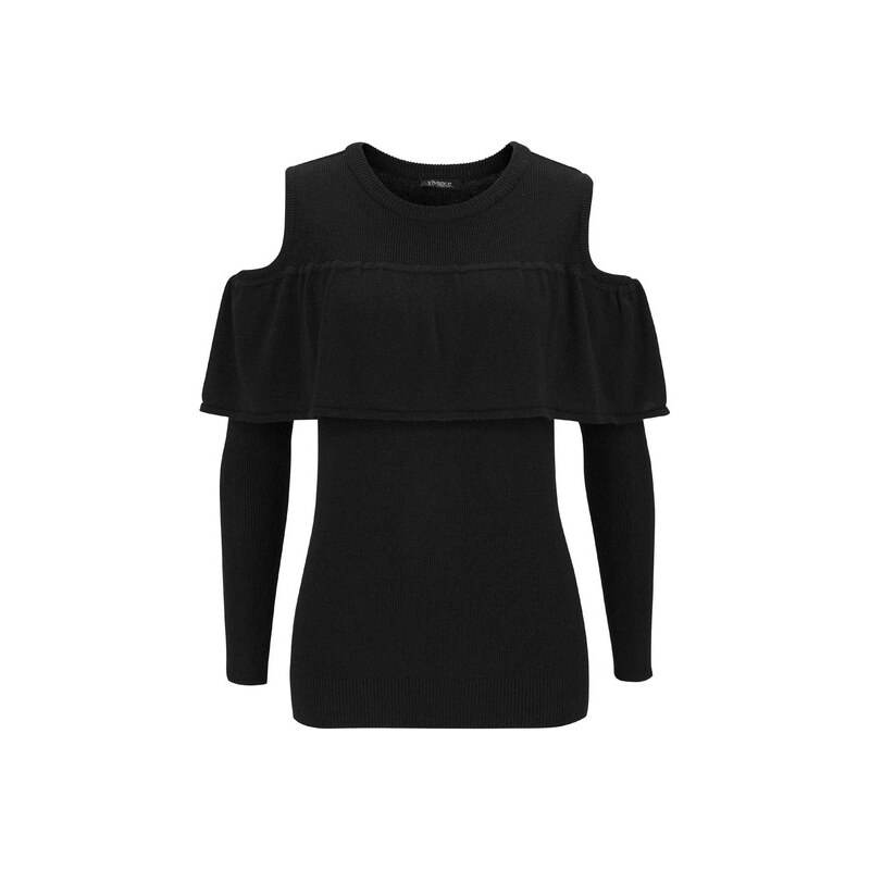 E-shop Pulóver s volánom a výrezmi Vivance Collection, čierna