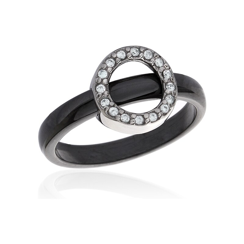 BM Jewellery Dámsky čierny keramický prsteň so zirkónmi BLACK&WHITE 20962826