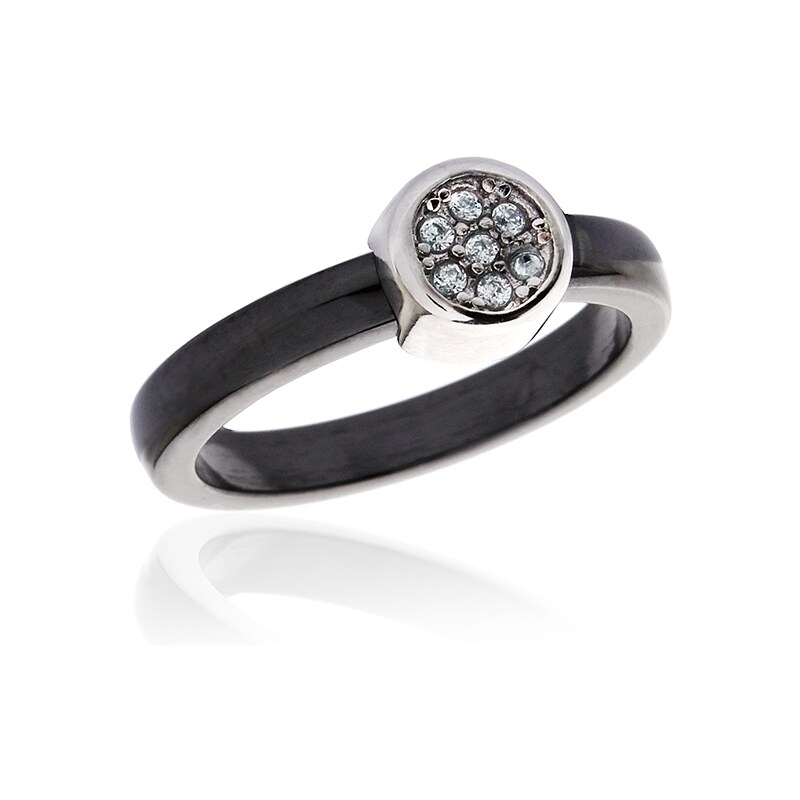 BM Jewellery Dámsky čierny keramický prsteň so zirkónmi BLACK&WHITE 20962827