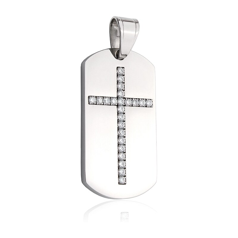 BM Jewellery Strieborný prívesok psie známka so zirkónovým krížikom 10400260