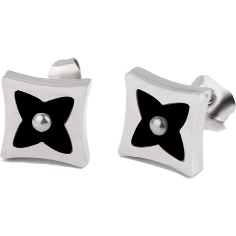 Glory Náušnice čierny štvorlístok v kosoštvorci strieborná 924 9470220