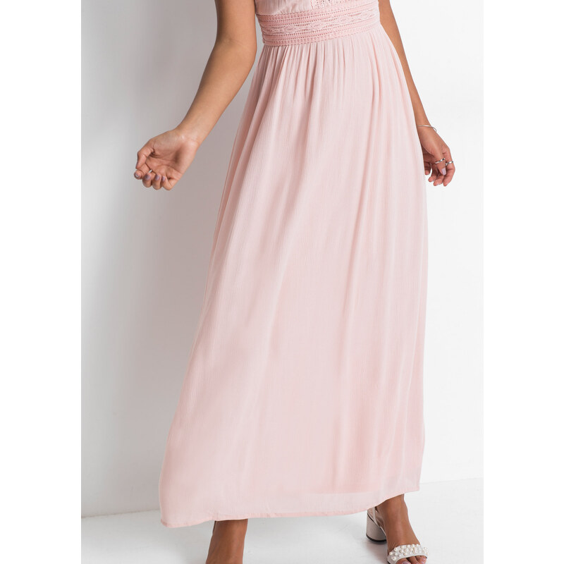 bonprix Maxi šaty s čipkou, letné, farba ružová, rozm. 34