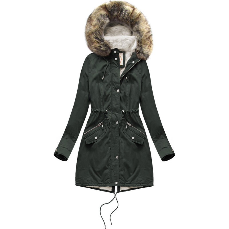 Libland Dámska zimná bunda parka v army farbe s podšívkou z machovej 66085017