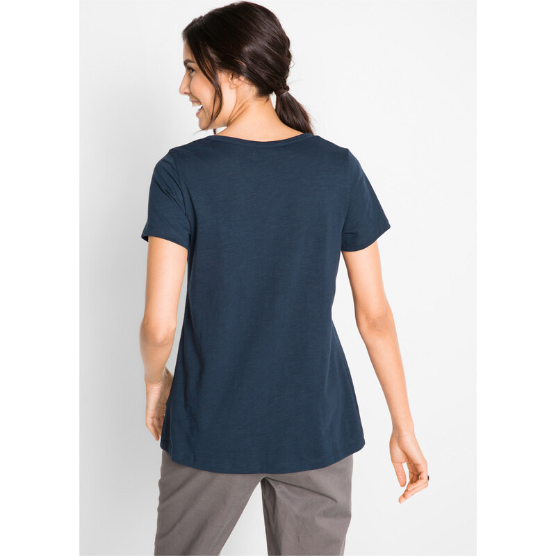 bonprix Bavlnené vypaľované tričko, krátky rukáv, farba modrá