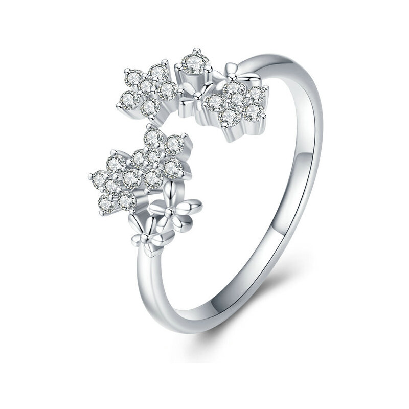 Ligot Strieborný otvorený prsteň zirkónové kvety 67109933
