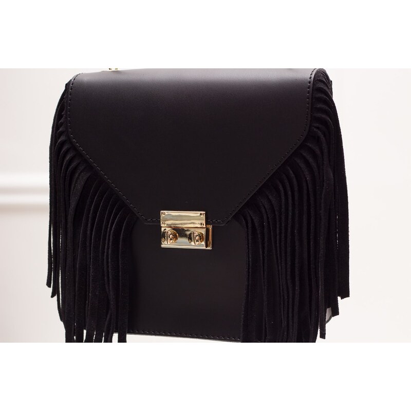 Glamorous by GLAM Dámske luxusné kožená kabelka cez rameno - čierna