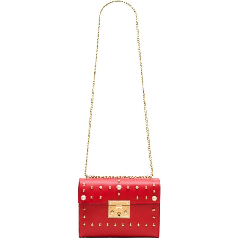 Glamorous by GLAM Dámska kožená crossbody kabelky s perličkami - červená